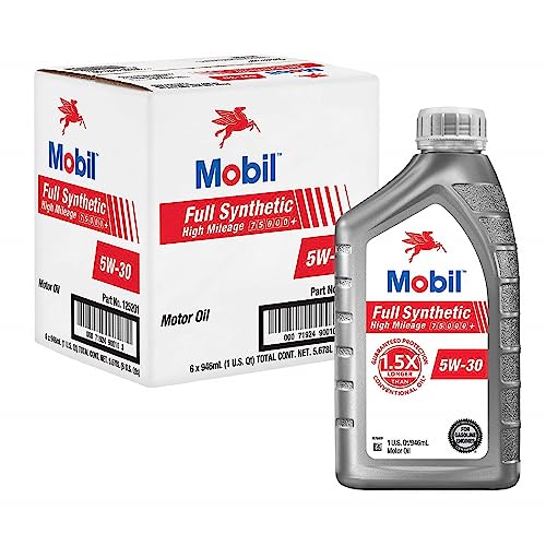 Mobil Full Synthetic High Mileage Motor Oil 5W-30, 1 Quart (Pack of 6) - size: 1 Quart (Pack of 6)