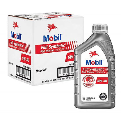 Mobil Full Synthetic High Mileage Motor Oil 5W-30, 1 Quart (Pack of 6) - size: 1 Quart (Pack of 6)