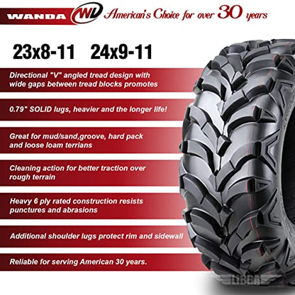 WANDA Set 4 ATV/UTV Tires 23x8-11 Front & 24x9-11 Rear 6PR P341-10147/10153 - size: 23X8-11&24X9-11
