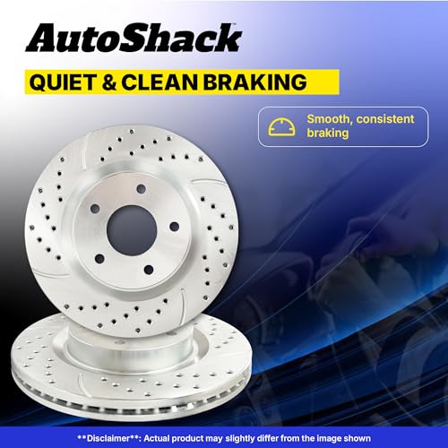 AutoShack Front & Rear Drilled & Slotted Silver Matte Coated Rotors, 4pcs - style: TURBO GUARD