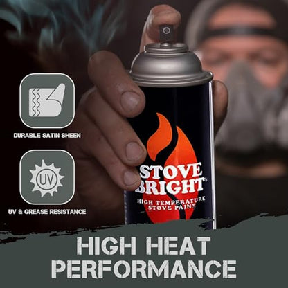 Stove Bright - High Heat Spray Paint | 1200°f Heat Resistant | Satin Finish For Wood Stoves, Fireplaces, Bbqs, Mufflers | Rust & Scratch Resistant | Charcoal Black Spray Paint For Metal | 12oz Can