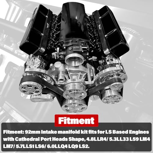 92mm Intake Manifold with Fuel Rails & Hardware Kit, Compatible with Chevy GM LS LS1 LS2 LS6 Engines 4.8L 5.3L 5.7L 6.0L High Flow Aluminum Sheet Metal (Black) - color: Black