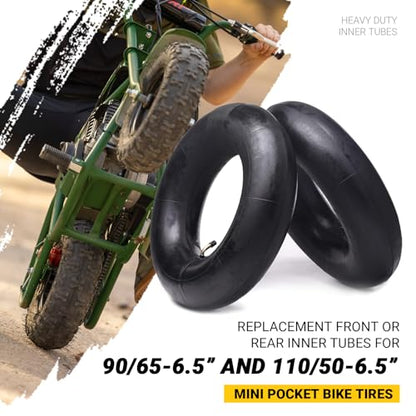 (2-Pack) Replacement Front or Rear Inner Tubes for 90/65-6.5” and 110/50-6.5” Mini Pocket Bike Tires - Fits Most 38cc, 47cc, and 49cc Mini Pocket Bikes - Compatible with MTA1/MTA2, GP-RSR, and More - size: 110/50-6.5