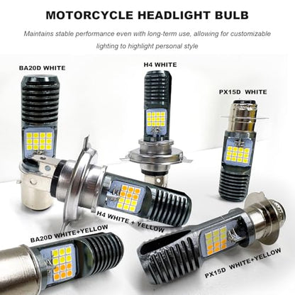 9-16V H4 LED Motorcycle Headlight Bulbs, Super Bright 3030 Chips Bulb Halogen Lamp Replacement, Waterproof High/Low Beam LED Headlight Bulb for Most Motorcycles ATVs (BA20D, White & Yellow) - color: BA20D, White & Yellow