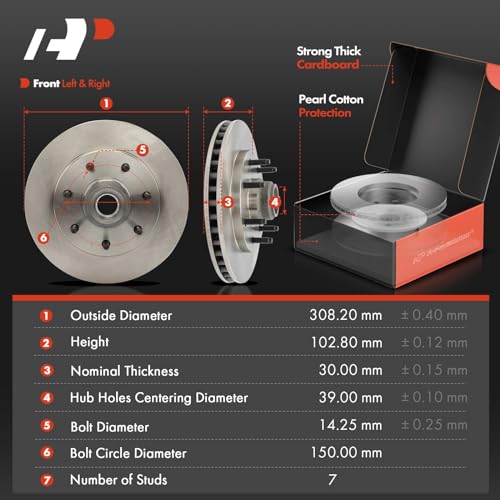 A-Premium 12.13 In (308.2mm) Front Vented Brake Rotors and Ceramic Pads Kit - style: 2000-2003 7-Lug RWD