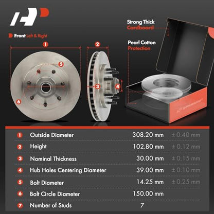 A-Premium 12.13 In (308.2mm) Front Vented Brake Rotors and Ceramic Pads Kit - style: 2000-2003 7-Lug RWD