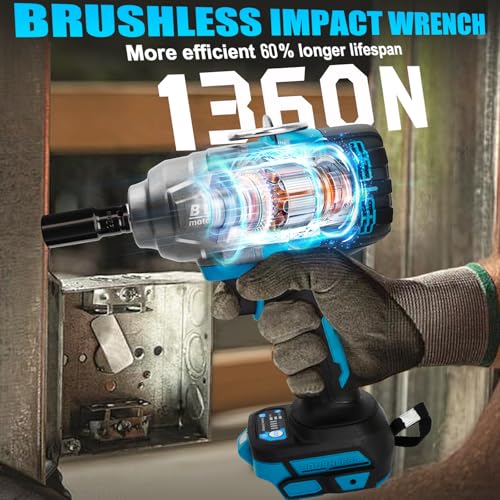 Cordless Impact Wrench 1/2" Compatible with Makita 18V Battery - color: Blue 1360n 1/2in