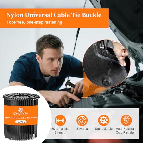 100-Pack Nylon Universal Cable Tie Buckle for Car, Automotive Zipper Clips - style: Black 100 PCS