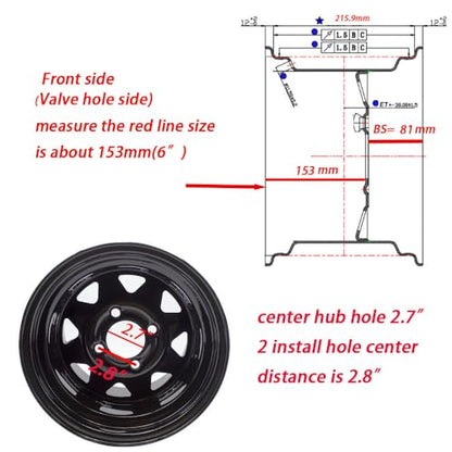 12x8.5 WHEEL RIM for Lawn Mowers 12 x 8.5 For Kubota John Deere BS 3.25