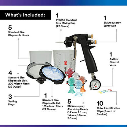 3M Accuspray Paint Spray Gun System with PPS 2.0, 26580, Standard, 22 Ounces, , 1 Paint Gun,1 Paint Cup,5 Disposable Lids and Liners,5 Nozzles,3 Sealing Plugs- Pack of 2 - size: Case