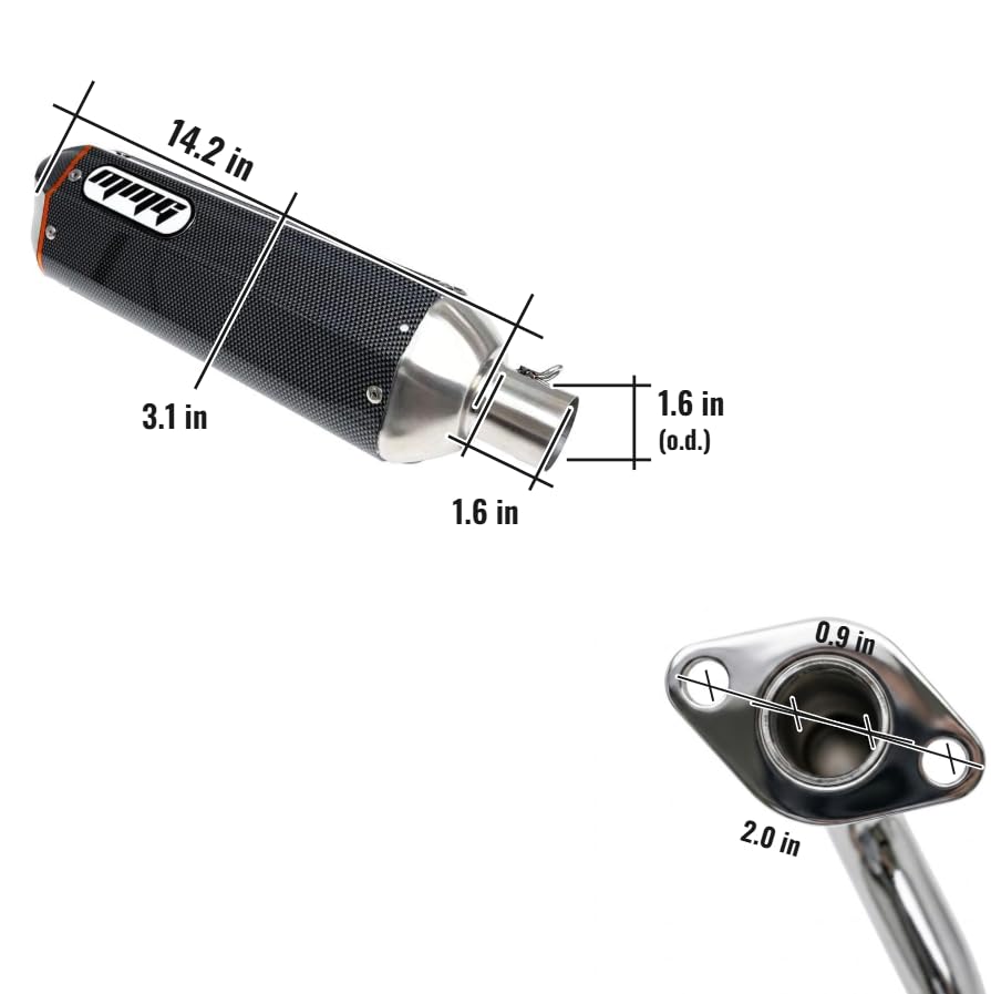 MMG Exhaust System Muffler, GY6 50cc, 10" Wheels, Carbon Fiber Finish
