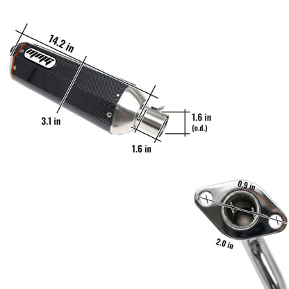 MMG Exhaust System Muffler, GY6 50cc, 10" Wheels, Carbon Fiber Finish
