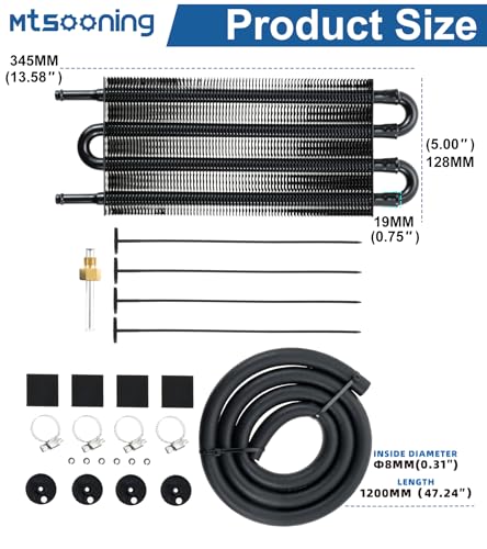 Transmission Oil Cooler Kit, Universal 4 Pass 5/16" Tube and Fin Oil Cooler - size: 4-PASS