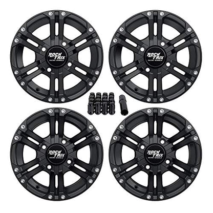 RockTrix RT101 12x7 ATV Wheel 4x110 SRA Offset, Matte Black, 10x1.25 Nuts - size: 12x7 (5+2F/2+5R)