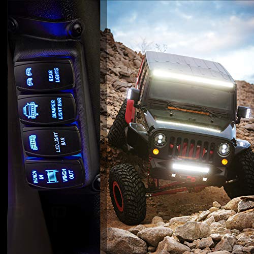 Nilight NI-RS05 LED Light Bar Rocker Switch 5Pin Laser On/Off Rear Lights Rocker Switch 20A/12V 10A/24V Switch Jumper Wires Set,2 years Warranty , Blue - color: Blue, size: REAR LIGHTS