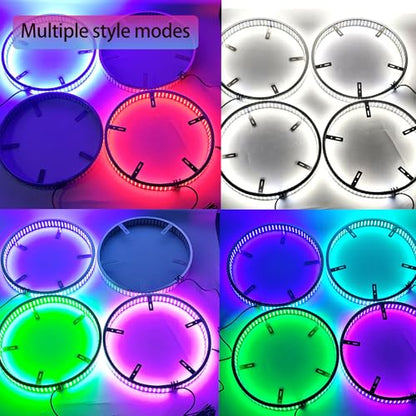 Quad Row Dual Sided 17" RGBW Pro Series LED Wheel Lights with Brake Sync and White Ground Illumination, IP68 Waterproof Smart Rim Light Kit for Trucks, SUVs, and Cars App + Remote Controls - size: 17"Quad Row Dual Sided
