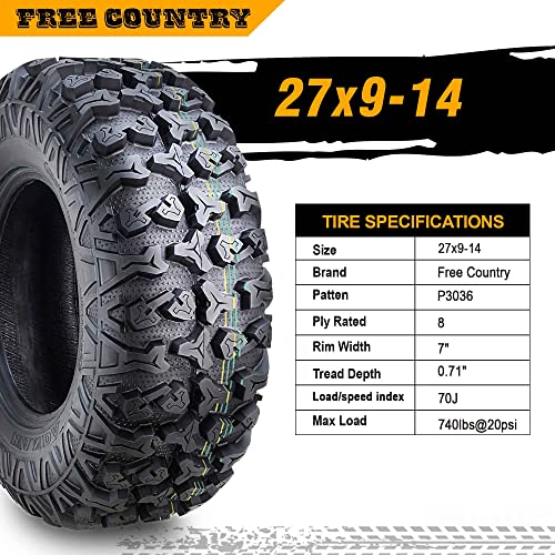 Free Country Set 2 Premium ATV/UTV Tires 27x9-14 27x9x14 8PR w/Scuff Guard - size: 27X9-14