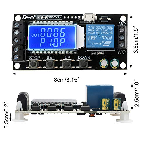 DROK Time Delay Relay, DC 5V/12V/24V Timer Relay Delay-Off Cycle 0.01s-9999mins Adjustable Trigger with LCD Display Support Micro USB 5V Input - color: Black, size: 1pcs