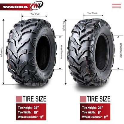 WANDA Set 4 24x8-11 24x8x11 & 24x10-11 24x10x11 ATV Tire Set 6PR Solid Mud - size: 24X8-11&24X10-11