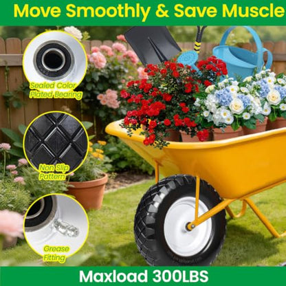 Wheelbarrow Tire and Wheel, 16" Flat Free Solid Tire 4.80/4.00-8