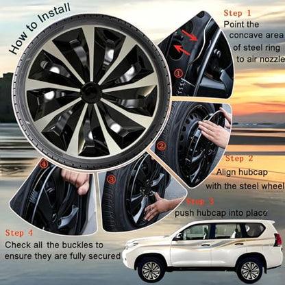 15 inch Hubcaps ABS Replacement for Steel Wheel（Non-Alloy） Snap-on Set of 4 - color: TT-Silver-Black, size: 15-inch