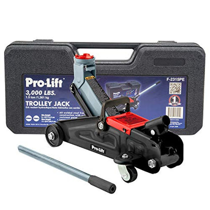 Pro-LifT F-2315PE Grey Hydraulic Trolley Jack Car Lift with Blow Molded Case-3000 LBS Capacity, 12 Inch, Black - color: Black