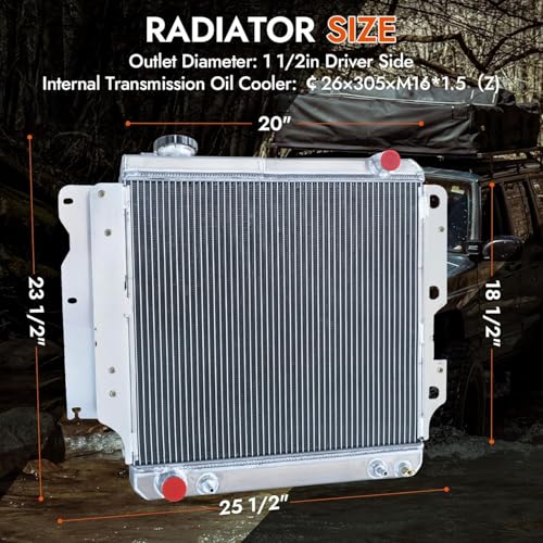 CU2101 Jeep Wrangler Radiator Compatible with Jeep Wrangler 2.4L 2.5L 4.0L 4.2L L4 L6 Gas 1987-2006 & Jeep TJ 2.4L 2.5L 4.0L 1997-2006, 4 Row Full Aluminium Jeep TJ Radiators - size: 4-Row AA5052 Aluminum
