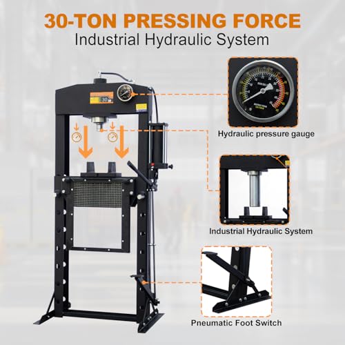 30 Ton H-Frame Hydraulic Shop Press with Floor Press Plates - color: 30T