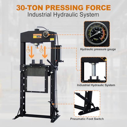 30 Ton H-Frame Hydraulic Shop Press with Floor Press Plates - color: 30T