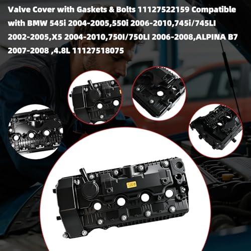 Valve Cover with Gaskets & Bolts 11127522159 for 545i 2004-2005 4.8L - size: 11127522159