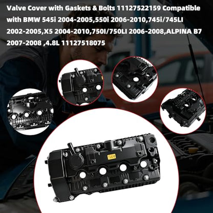 Valve Cover with Gaskets & Bolts 11127522159 for 545i 2004-2005 4.8L - size: 11127522159