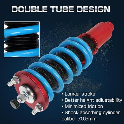 24 Levels Adjustable Coilovers Compatible with Honda Civic 1988-2000 CRX 1992-1995 Delsol 1993-1997 Integra 1990-2001 High Poundage Coil Spring Absorber Struts Suspension Lowering Kit Red - color: Red