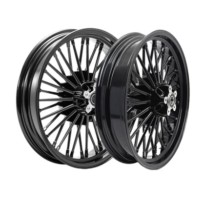 TOFR 18x3.5 18x3.5 Fat Spoke Wheels Black For Harley Touring Baggers 00-07 - color: Gloss Black, size: Front:18x3.5 Rear:18x3.5