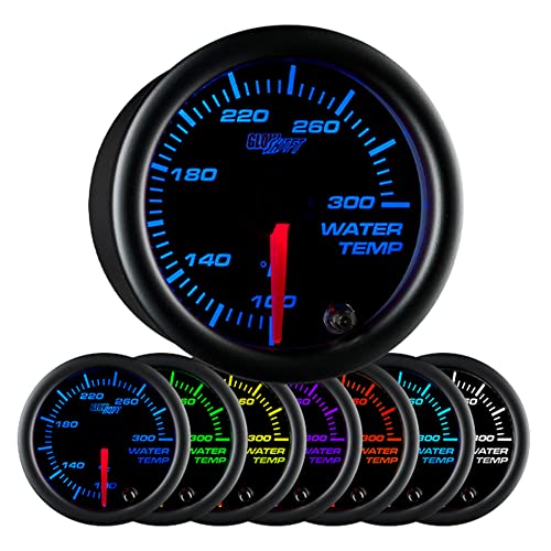 GlowShift Black 7 Color 300F Water Coolant Temp Gauge Kit, 2-1/16" 52mm