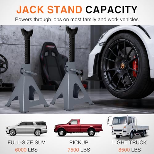 Nilight 6-Ton Jack Stands, 12,000 lb Capacity, Adjustable Height, 1 Pair - size: 6T