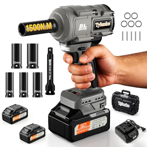 1/2 Cordless Impact Wrench,1106ft-lbs(1500N.m) 3-Speed Impact Driver,LED - color: Grey