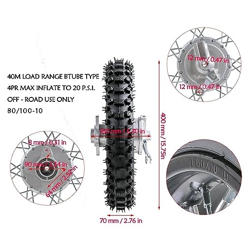 10" Rear Wheel Rim Tire Assembly 12mm Bearing 50cc 70cc 90cc 110cc Dirt Pit Pro Trail Bike CRF50 DRZ70 PW50 BBR50 TTR50 DRZ50 SSR 3.00-10 80/100-10 1.4x10 Drum Brake (Tire: 3.00-10 With Drum Brake) - size: Tire: 3.00-10 With Drum Brake