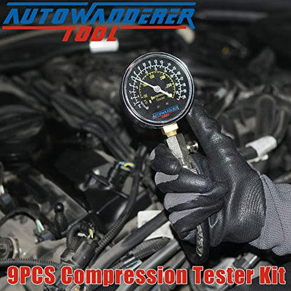 AutoWandererTool 9Pcs Compression Tester with Spark Plug for Small Engine - size: Gauge Set with Spark Plug Tester