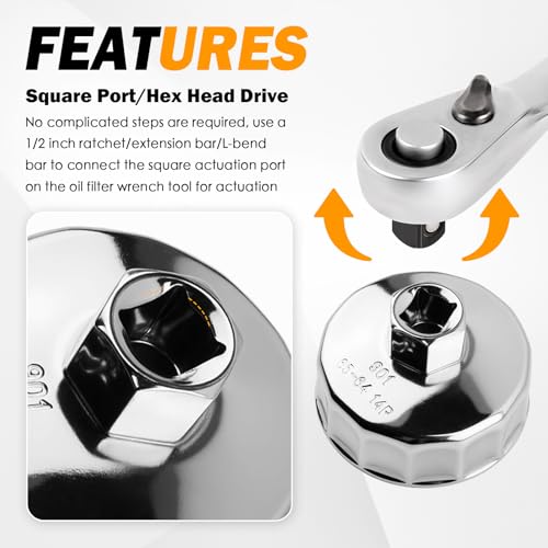 64mm to 65mm Oil Filter Wrench with 14 Flute,Heavy Duty Oil Filter Removal Tool Compatible with Acura Nissan Xterra Honda,1/2" Drive Oils Filters Tool Automotive Tools