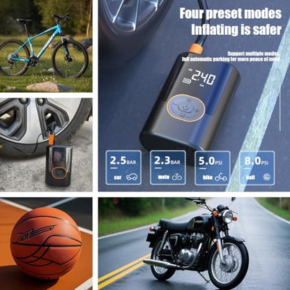 Tire Inflator Portable Air Compressor,150PSI,Digital Pressure Gauge Monitoring,Smart Air Pump for Vehicles, Motorcycles, Bicycle Tires, and Sports Equipment