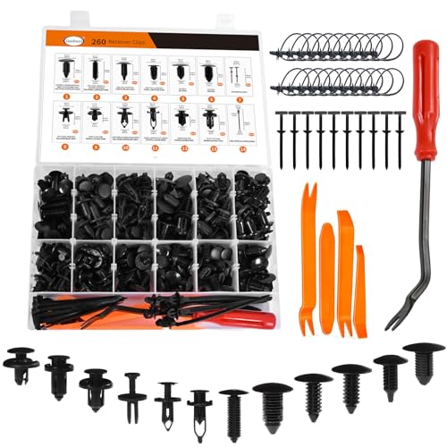 260PCS Car Bumper Retainer Clips Kit - Auto Plastic Rivets & Push Fasteners Set, Most Popular Sizes for Door Trim, Panel, Fender - Compatible with GM, Ford, Toyota, Honda, Chrysler - color: 260pcs+5tool