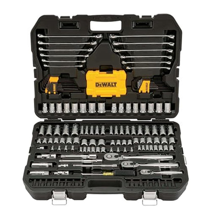 DEWALT Mechanic Tool Set with Case, Socket Set Metric and Standard Full, 1/4" & 3/8" Drive, Hex Keys and Specialty Tools, 168-Piece (DWMT73803)