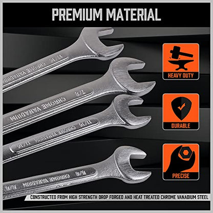 HORUSDY 26-Piece Durable Combination Wrench Set with Roll-up Pouch, Open End Wrench Set for General Household, Garage, Auto Repairs, SAE 1/4” - 1” and Metric 8mm - 24mm - style: Combination Wrench Set