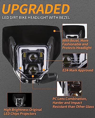 LED Dirt Bike Headlight Enduro Motocross Lights for 2017-2024 Husqvarna - color: black C