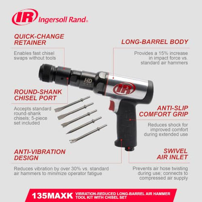 Ingersoll Rand 135MAXK 3" Stroke Long-Barrel Air Hammer Kit - size: 3" Stroke, style: Tool Kit with Chisel Set