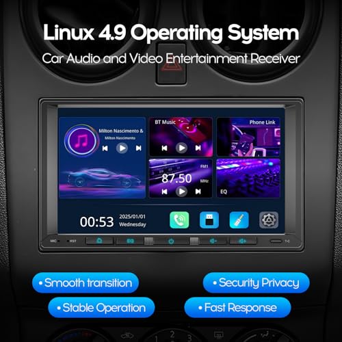 Linux System 7" Double Din Car Stereo Wireless Apple Carplay Radio Screen for Car Audio Receivers, Bluetooth 5.3 Car Play Android Auto Touchscreen, Backup Camera, SWC, FM/AM - size: 7inch Linux 2Din Universal HU