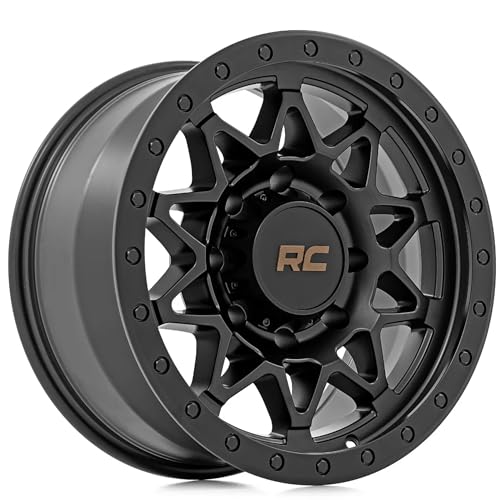 Rough Country 78 Series One Piece Aluminum Wheel with Simulated Beadlock - 18x9, 6x135mm Bolt Pattern, 12mm Offset, Rugged 10-Spoke Design, Semi Gloss Black