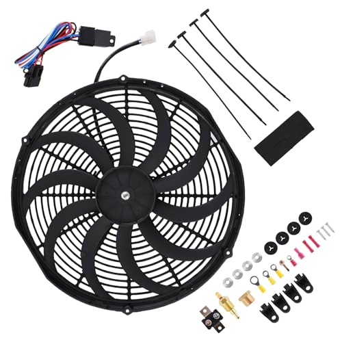 maXpeedingrods 16" Electric Radiator Fan High 3000 CFM Thermostat Wiring Switch Relay Kit Black
