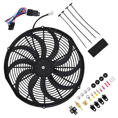 maXpeedingrods 16" Electric Radiator Fan High 3000 CFM Thermostat Wiring Switch Relay Kit Black