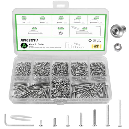600PCS Metric Bolt and Nut Assortment Kit - M2 Machine Screws with Nuts, 304 Stainless Steel Hex Socket Button Head Silver Screw Set for Hardware, 3D Printer, and DIY Projects - color: Silver Size: 600Pcs